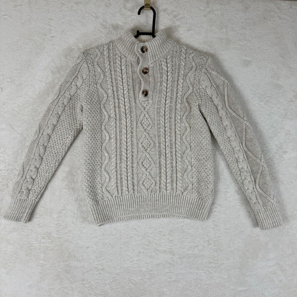 GAP Kids Cream Cable Knit Sherpa Lined Mock Neck Sweater Size M Holiday Winter